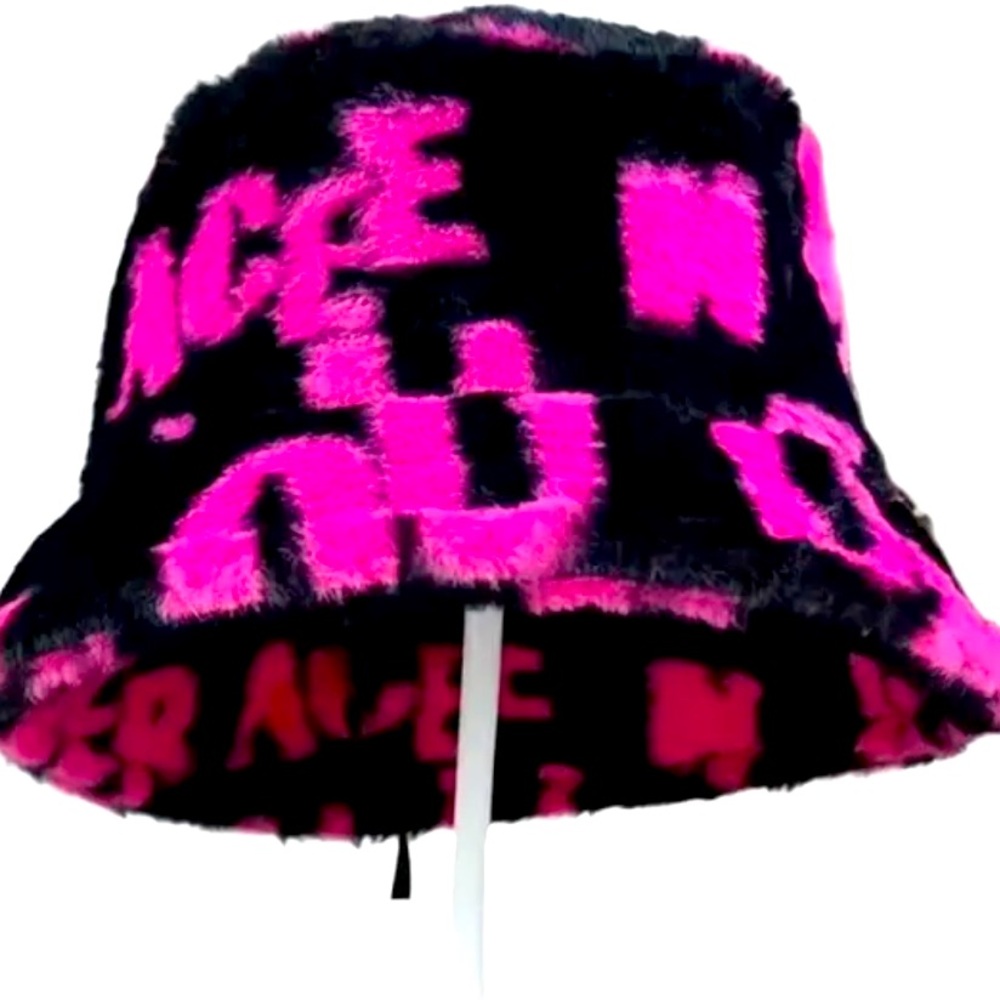 ODIVA Chic Faux Fur Pink and Black Unisex Buckle Hat